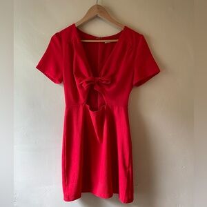 UO Red tie front mini dress